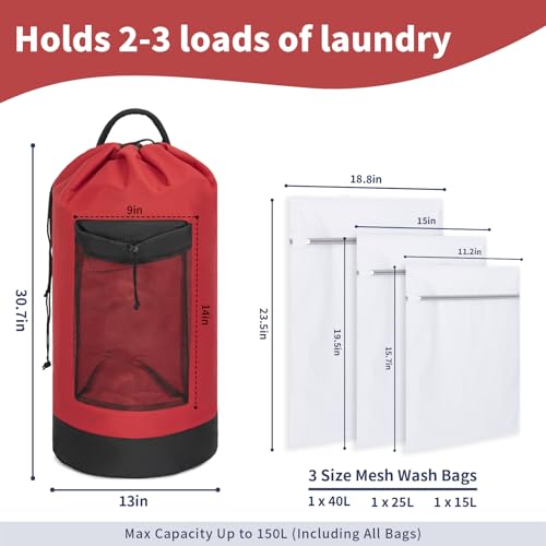 150L Laundry Bag Backpack with 3 Sizes Mesh Wash Bags and Shoulder Straps by WELIDAY - Used condition - Image 2