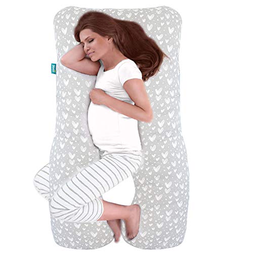 Pregnancy Full Body Pillow Cover U-Shaped (Cover Only), Super Soft Pillowcase Replacement Cover For Maternity Pillow, Universal Fit, Grey Hearts Print #TOP4