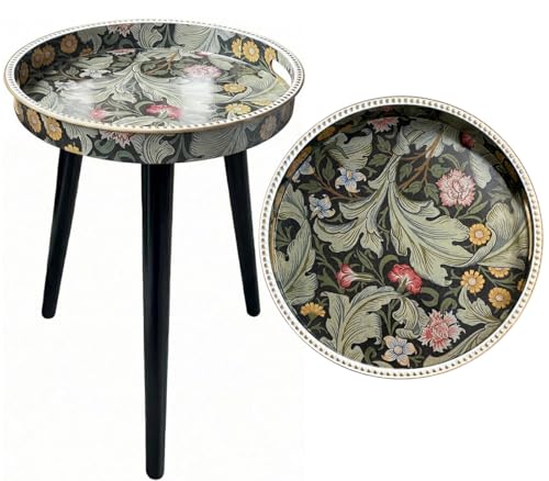 Zosenley Small Round Side Table Vintage Floral - 13 William Morris Pattern - Botanical Tripod Drink Table & Nightstand with Moisture-Resistant Wrapped Legs for Living Room Bedroom Corner