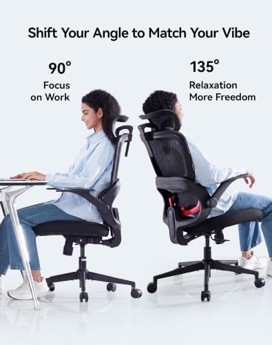 SIHOO B100 SE Office Chair, Soft Memory Foam Desk Chair with Adaptive Lumbar Support & 2D Flip-up Armrests, 135° tilt Computer Chair for Home Office, Black — view 2