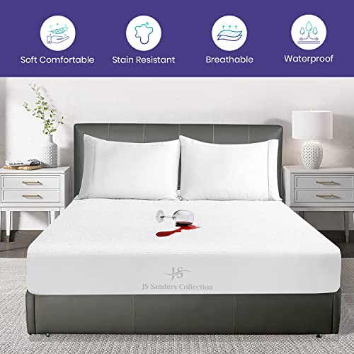 Js Sanders Collection Family King 120X80 Size Mattress Topper - 100% Waterproof Cover Protector With 15" Deep Pocket Fitted Style Super Soft Cotton Terry Fabric Mattress Cover #TOP3
