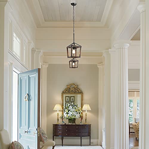 Small Wood Pendant Light, Distressed Rustic Farmhouse 1-Light Handmade Wooden Cage Foyer Chandelier, Lantern Kitchen Lighting Fixture Ceilling Hanging Lamp For Dining Living Room Bedroom Entryway #TOP4