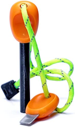 Flint & Steel Ferro Rod Fire Starter with Fluorescent Paracord - Striker Survival Kit - Magnesium 3/8” (9mm) Diameter, 10,000 Strikes for Emergency, Camping, Bushcraft