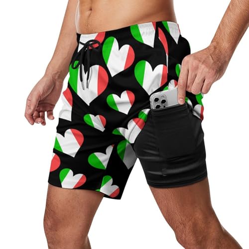 Italy Flag Heart Mens Swim Trunks Swimming Board Shorts with Compression Liner Summer Beach Bottom2