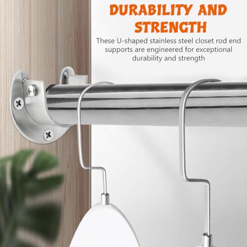 Image of HASTHIP 2Pcs Wardrobe Rod Holder 1-1 /3 Inch Stainless U-Brackets | Secure Hanger Rod End Supports, Neat Clothes Storage, Stainless Steel Build, 2 Pcs with Screws, Easy Mounting, Simple Care