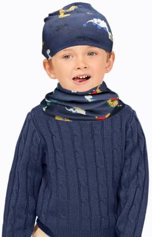 Beanie Hat Scarf Set for Kids - Boys Beanie Hat Winter Hat Snood Set, 95% Cotton Warm Soft Comfortable Cold Weather Accessories Winter Gift for Kids Boys 2-8 Years