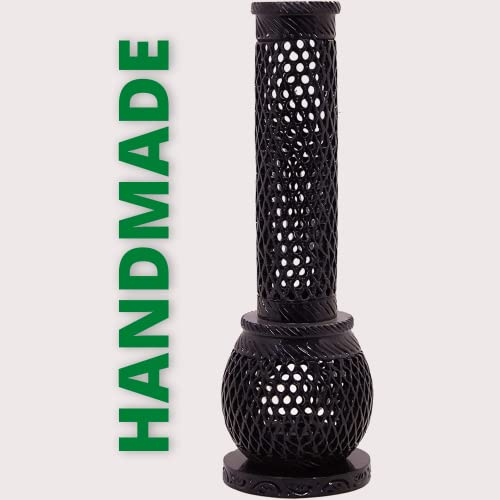 Kc Kullicraft Marble Soapstone Black Incense Stick Burner | Candle Stick Holder | Tea Light Stand - Handmade Round Jaali Carving For Gifting. Decorative Home And Office Decor - (2.5 X 2.5 X 10 Inches) #TOP5