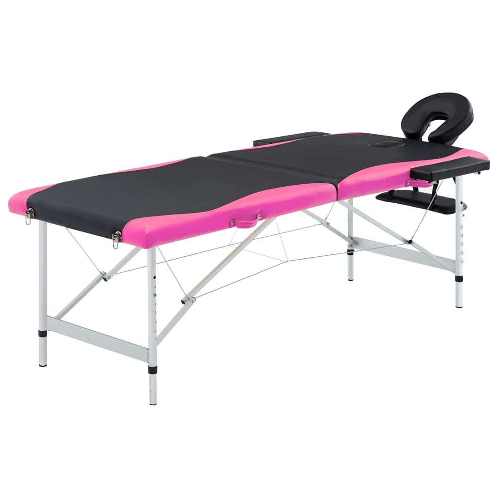 aphrophina Comfortable 2-Zone Foldable Massage Table with Adjustable Height and Arm Supports, Aluminum Frame, Black and Pink