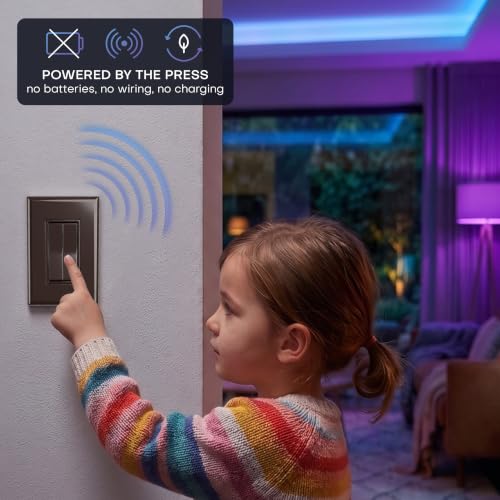 Image of RunLessWire Click for Hue Battery-Free Wireless Smart Switch 3 Pack Brown | Dimmable Kinetic Switch Pairs Natively to Philips Hue Bridge, 4 Programmable Buttons to Control Scenes & Areas, 100ft Range