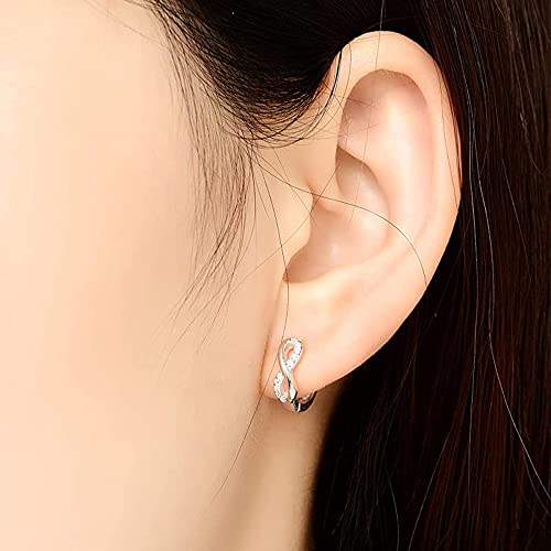 Infinity Small Hoop Earrings 925 Sterling Silver Dainty Cubic Zirconia Crystal Endless Love Sleeper Tiny Huggie Hoops Cartilage Tragus Earring Cute Jewelry Gifts for Women Sensitive Ears2
