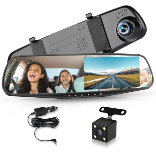 Image of Rimoody Mirror Dash Cam Front and Rear 4.5 Inch Rear View Mirror Dash Cam