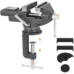 GOXAWEE Universal Bench Vise, 3.15 Inch Table Clamp, 360-Degree Swivel Base, Small Home Vice, Clamp-on Tool for Woodworking, Cutting Conduit, Small DIY Projects, Craft Creation, Sculpting and Modeling