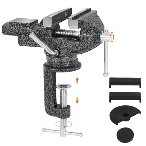 GOXAWEE Universal Bench Vise, 3.15 Inch Table Clamp, 360-Degree Swivel Base, Small Home Vice, Clamp-on Tool for Woodworking, Cutting Conduit, Small DIY Projects, Craft Creation, Sculpting and Modeling by GOXAWEE - Used condition - US$24.40