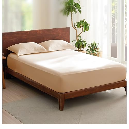 Rehan & Co 100% Egyptian Cotton Fitted Sheets 300 Thread Count Breathable Hotel Qulaity Bedding 12” / 30cm Deep Fitted Bed Sheet. (Beige Fitted Sheet, Double)