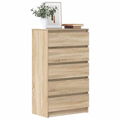 XHNIFBN Armario con cajones de roble Sonoma, 60 x 36 x 103 cm, aparador de madera con 5 cajones, moderno espacio de almacenamiento para salón, dormitorio, pasillo