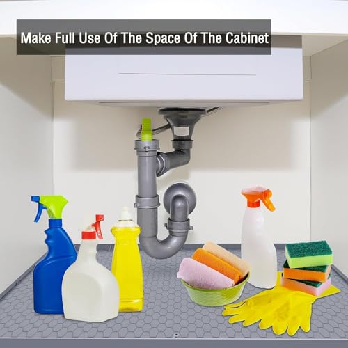 Under Sink Mat, 34” x 22” Under Sink Mats for Kitchen Waterproof, Under Sink Liner Under Cabinet Rubber Mat Protector, Flexible Under Sink Drip Tray for Bottom Kitchen, Bathroom -Gray