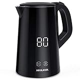 NIXIUKOL Edelstahl Wasserkocher mit Temperatureinstellung, 1500W Elektrischer Teekocher mit LCD Display, Warmhaltefunktion, Touch Control, Automatischer Abschaltschutz, 1.5L, BPA-frei, schwarz