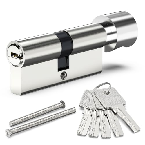 Image of Valorada 35/35T(70mm) Thumb Turn Euro Cylinder Lock, Barrel Lock for UPVC Door, Wooden, Composite Doors with 5 Keys and Thumbturn, Nickel Plated Finish, Anti-Pick, Anti-Bump
