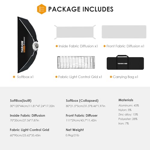 TARION 12"x47" Quick Release Bowens Mount Strip Softbox, Softbeam SQ-30120F by TARION - Used condition - Image 9