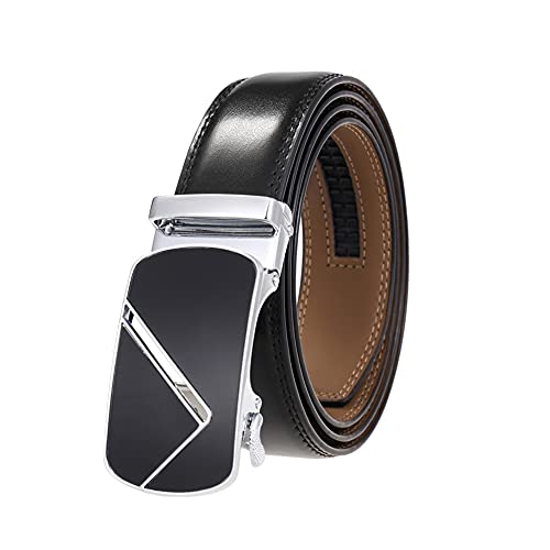 Genuine Leather Belts for Men Automatic Black Formal Male Belt Ratchet Buckle Belts (Color : Black, Size : 110 cm) (Black 120 cm)
