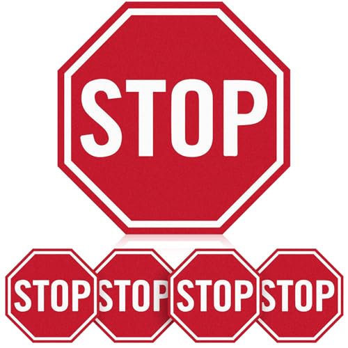 Nuanchu 10 Pcs Stop Floor Sign Stickers, 17" x 17" Anti Slip Adhesive Non-reflective Octagon Stop Safety Warning Tags Labels for Garage Street Traffic Parking (Double Border)