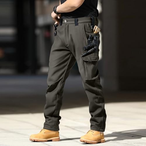 Khaki Cargo Pants for Men Fleece Lined Waterproof Ripstop Tactical Pants Outdoor Thick Hiking Work Trousers2