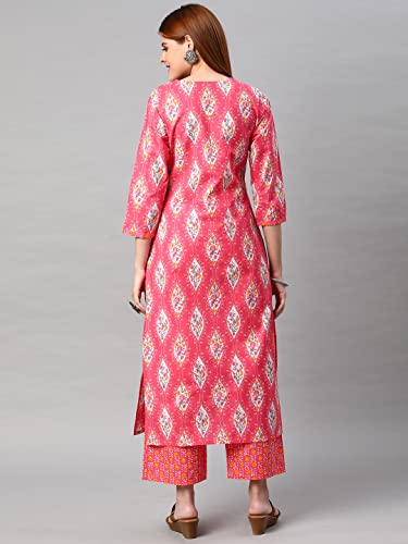 ANNI DESIGNER Ensemble traditionnel en coton mélangé pour femme - Imprimé droit - Kurta et pantalon - Rose - S – vue 2