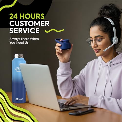 Image of Water Bottle 1 ltr Stainless Steel Sports /Fridge Bottle with Sipper Cap (Pack of 2)| 1-Year Warranty | Single Wall | For Home, Office, Gym | Craft Pro 950ml | Blue-Denim Blue Ombre