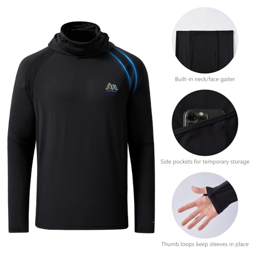 Image of Men's UPF 50+ Hoodie Shirt with Mask Long Sleeve Permanent UV Sun Protection Neck Gaiter Performance T for Outdoor