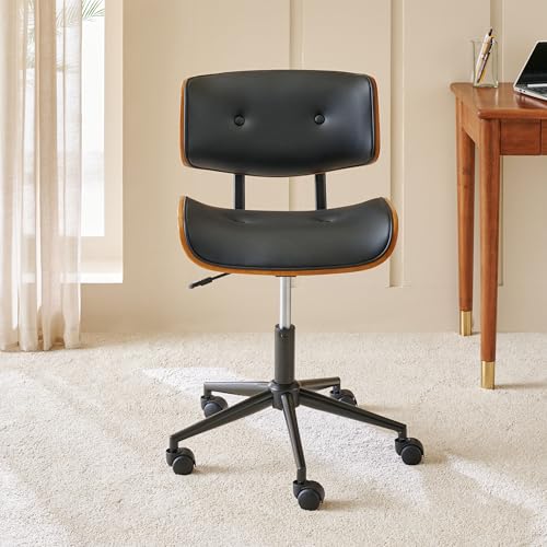 Image of Home Centre | Charles Faux Leather Mid-Back Office Chair | Office Chair for Home | Engineered Wood | Black | 1 Year Warranty