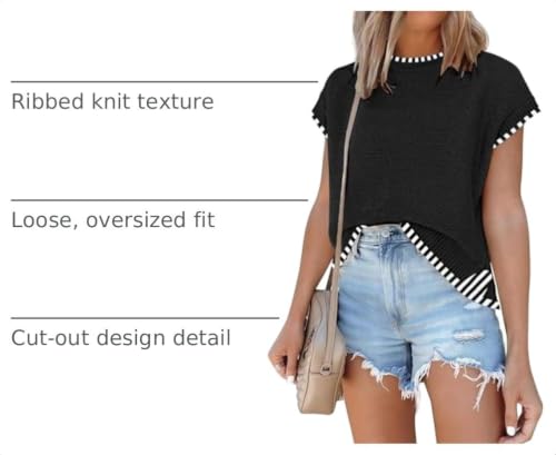 Image of Cap Sleeve Knit Sweater Tops Sleeveless Vest 2026 Summer Short Sleeve Shirt