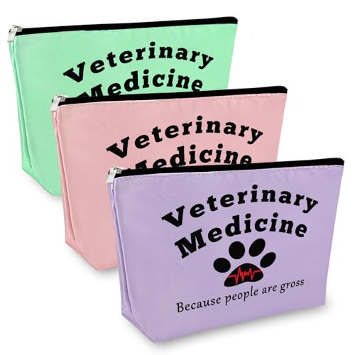 3Pcs Vet Tech Gifts Makeup Bag Veterinarian Appreciation Gifts Cosmetic Bag Veterinary Medicine Presents for Women Veterinary Technician Presents Animal Rescue Keepsake Christmas for Vet Student