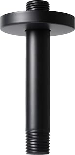 6 Inch Black Shower Arm with Flange, Ceiling Mounted Shower Arm for Fixed Shower Head,Bathroom Round Shower Replacement Arm,Stainless Steel Straight NPT 1/2 Inch Shower Pipe Arm