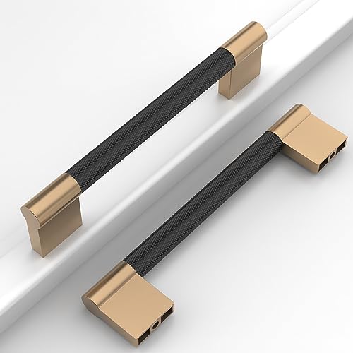 Coinkoly 10 Pack 3-3/4"(96mm) Matte Black and Champagne Bronze Cabinet Pulls Kitchen Cabinet Handles Knurled Cabinet Hardware Drawer Pulls for Cupboard