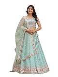 TRENDMALLS Georgette-Stickerei-Sequenz Arbeit Hochzeit Braut Lehenga Choli mit Dupatta fertig zum Tragen, Hellgrün, Small-34