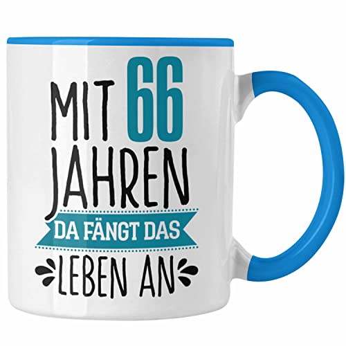 Trendation - Lustiges Geschenk 66. Geburtstag f&uuml;r M&auml;nner und Frauen Tasse 66er Geschenkiee Spruch (Blau)