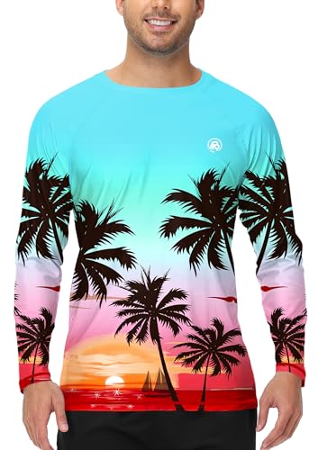 Image of AOBUTE Mens Long Sleeve Swim Shirt Quick Dry Sun Protection Rash Guard