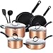 Produktbild EPPMO Kochgeschirr-Set, Kupfer antihaftbeschichtet, spülmaschinenfest und ofenfest Töpfe und Pfannen, 12-teilig, verschiedene Größen von Bratpfanne und Topf, Aluminium kupfer