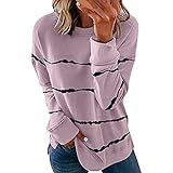 PTLLEND Damen Langarm Tshirt Locker Rundhals Oversize Pullover Lang Sweatshirt Bluse Oberteile Tops