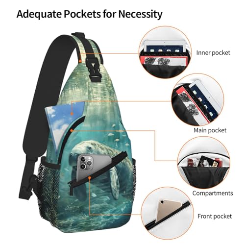 Bolsa diagonal ligera con estampado de manatí y correa ajustable 5