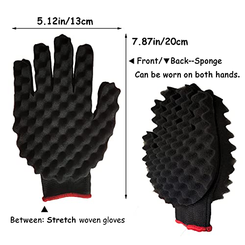 2Pcs Hair Curl Sponge Gloves, Double-Sided Magic Hair Twist Brush Curly Sponge Gloves Barber Curl Twist Sponge Glove Hair Sponge For Curling Twisting And Dread, Hair Brush Sponges For Black Men Curls #TOP1