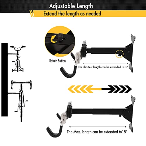 Bike Wall Mount Horizontal Bike Hanger Metal Folding Adjustable Bike Rack Holder Hook For Mountain Bike, Road Bike, Hybrid Indoor Garage Home Storage #TOP4