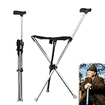Walking Stick with Seat, Adjustable Walking Cane with Seat, Shooting Stick with Seat for Men & Women, Foldable Walking Stick with Non-slip Rubber Base, for Travel Hiking, Seniors & Adults