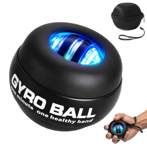 BeSokar Auto-Start Gyro Ball Wrist & Forearm Trainer, 5-Level Adjustable Resistance with LED Light Control, Transparent Gyroscopic Exerciser for Arm, Finger & Wrist Strength