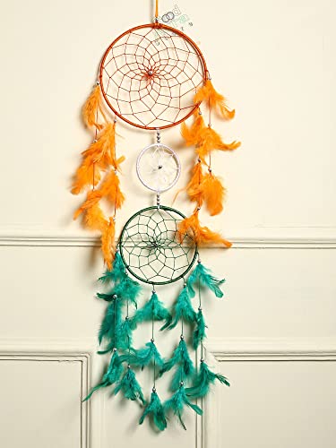 Image of Handmade Dream Catchers Wall Hangings for Home Decor Kids Room Bedroom Livingroom Balcony Feathers Dreamcatcher Wall Decorations Gift Items(Pack of 1, 18LX87Hcm, Tiranga)