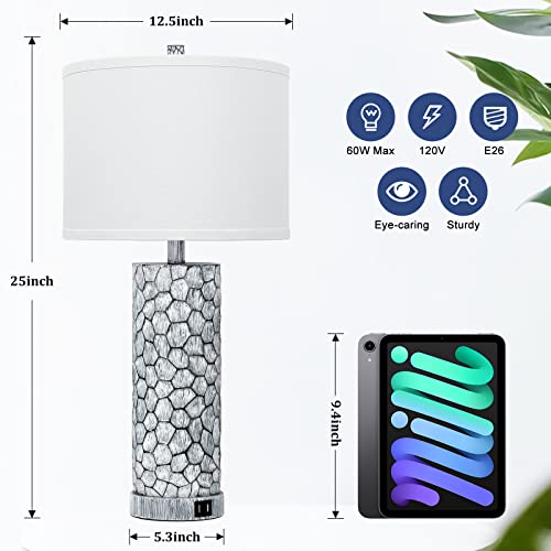Brightever Table Lamps With Dual Usb Charging Ports Set Of 2 For Bedroom Living Room, 25” Tall Rustic Farmhouse Desk Lamps With White Fabric Shade, Bedside Nightstand Lamps (Bulb Not Included) #TOP1