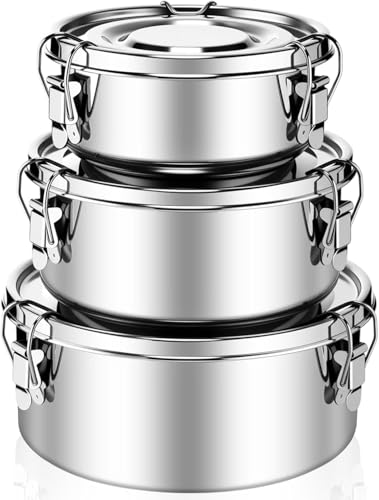 ZLLkeji Porta Pranzo Ermetico Lunch Box In Acciaio Inox 2200ml 1000ml 650ml Rotondo Grande Capacità Gavetta Campeggio Con Maniglia Per Bambini Adulti