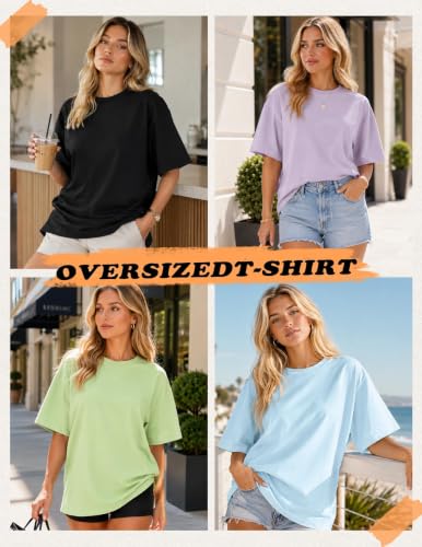LETSEE 4 Pack Oversized Tshirts for Women Short Sleeve Workout Shirt Crew Neck Loose Fit Baggy Tee Tops Basic Clothes — view 2