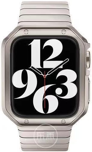 Compatible with Watch 38mm/40mm (Color: Starlight Metal Watch Band Strap case + Soft Front Silicon Case