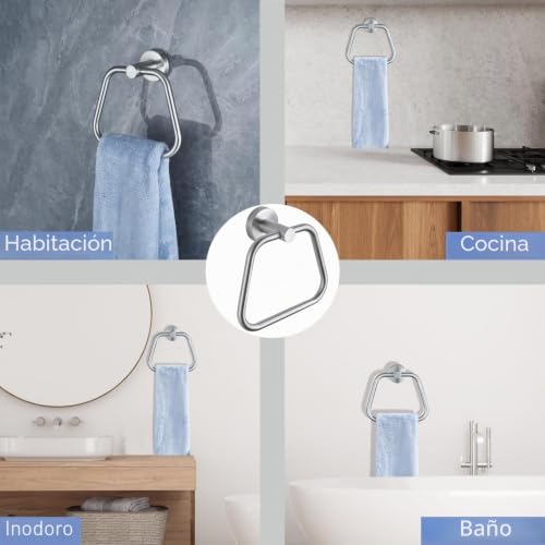 Miniatura 5 de Diyzon Toallero De Níquel Cepillado, Accesorio De Baño De Acero Inoxidable 304, Toallero Montado En La Pared Con Diseño Trapezoidal, Incluye Tacos Y Tornillos Montaje Con Taladro